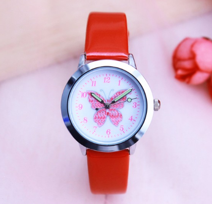 Children's Watches Kids Quartz Watch Student Girls Quartz-watch Cute Colorful Butterfly Dial Waterproof Watch Image