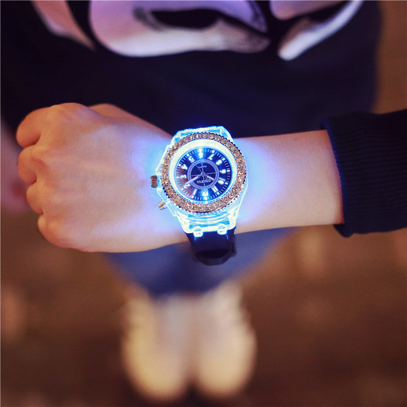 LED Luminous Watches Geneva Women Quartz Watch Women Ladies Silicone Bracelet Watches Image