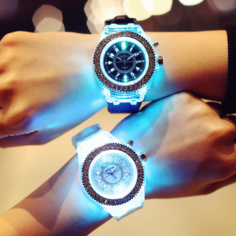 LED Luminous Watches Geneva Women Quartz Watch Women Ladies Silicone Bracelet Watches Image