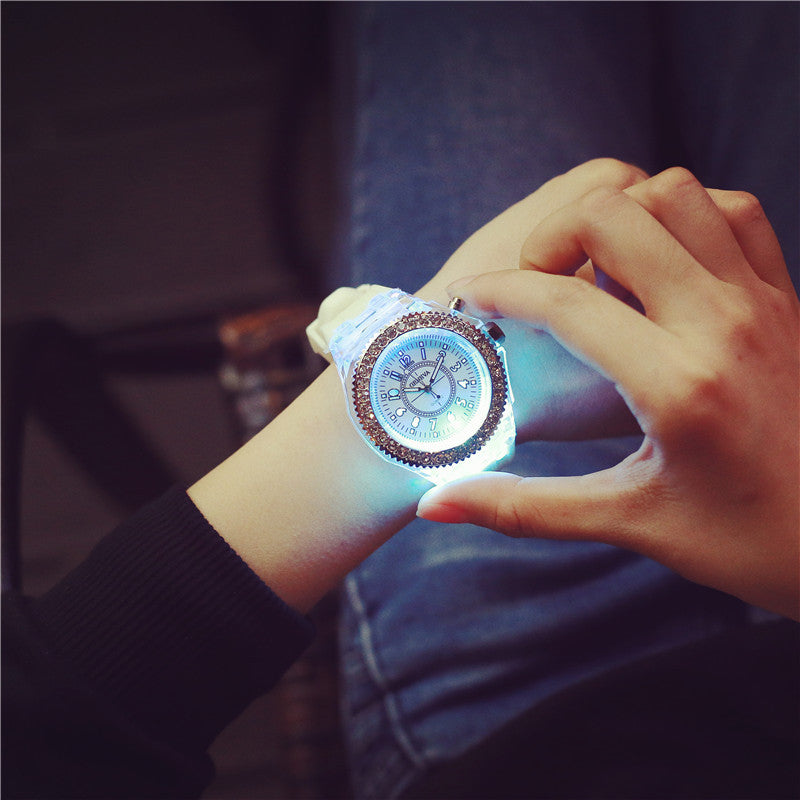 LED Luminous Watches Geneva Women Quartz Watch Women Ladies Silicone Bracelet Watches Image