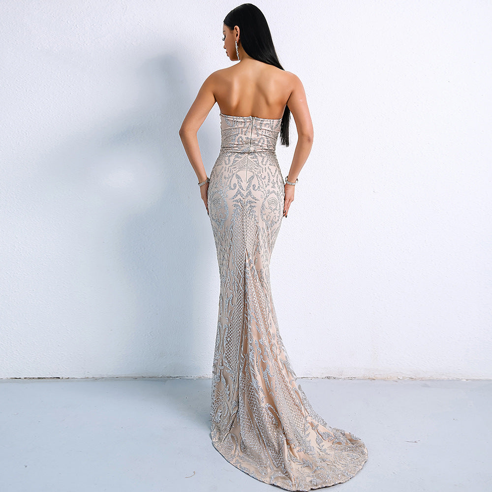 SEXY ELEGANT STRAPLESS GEOMETRIC EVENING DRESS Image