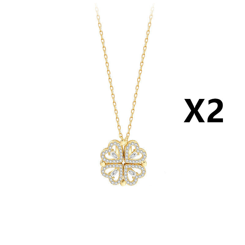 Explosive Style Detachable Deformed Four-leaf Clover Necklace For Women A Multi-wearing Zircon Small Love Short Clavicle Chain Image