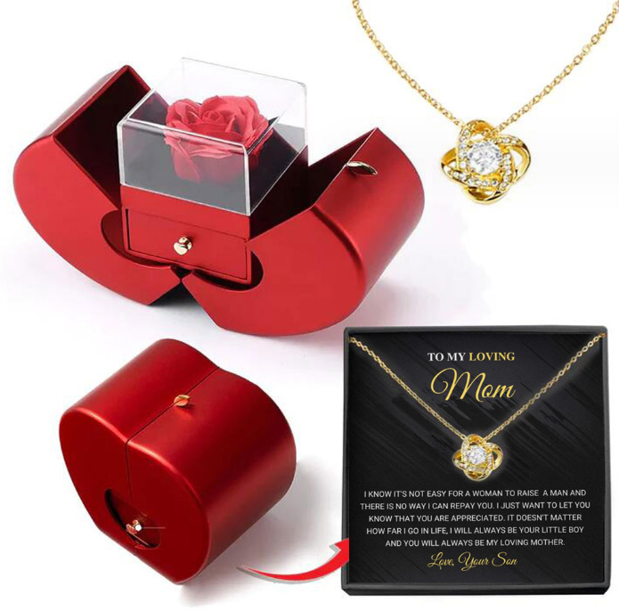 Fashion Jewelry Box Red Apple Christmas Gift Necklace Eternal Rose For Girl Mother's Day Valentine's Day Gifts With Artificial Flower Rose Flower Jewelry Box Image