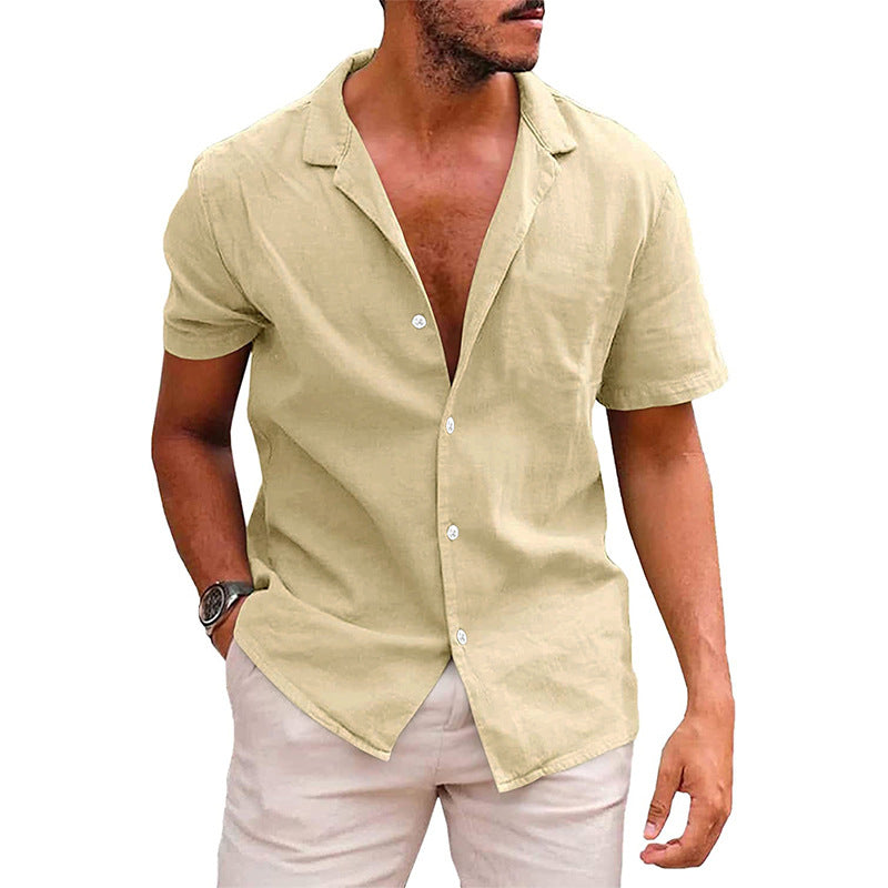 Men's Tops Casual Button Down Shirt Short Sleeve Beach Shirt Summer Image