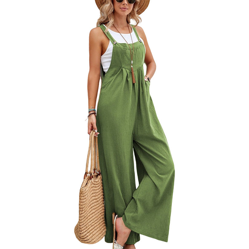 Women Long Bib Pants Overalls Casual Loose Rompers Jumpsuits With Pockets Image