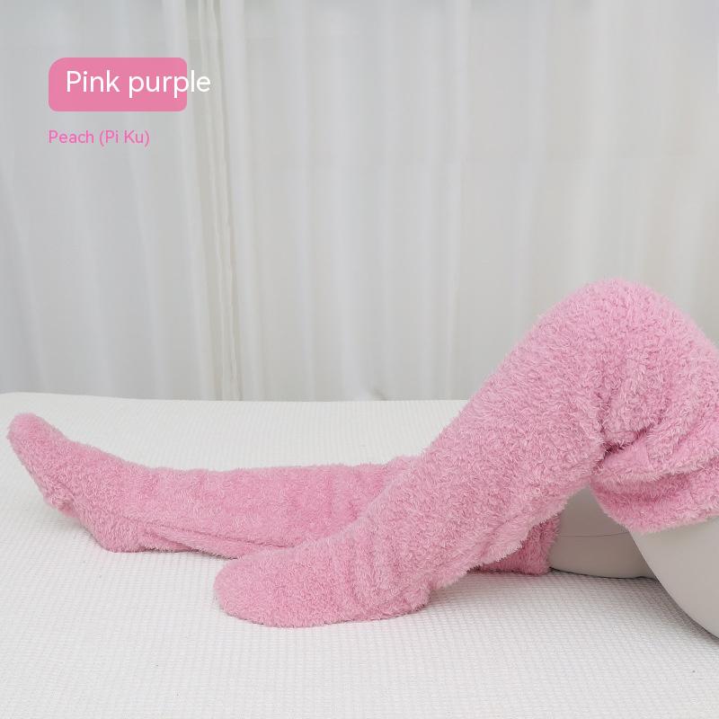 Over Knee High Fuzzy Long Socks Winter Warm Cold Leg Knee Joint Cold-proof Stockings Home Floor Sleeping Socks Image