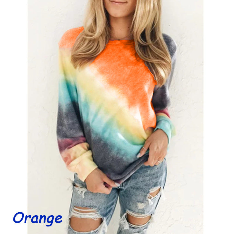 Fashion Tie Dye Rainbow Casual Long Sleeve T-shirt for Women Image