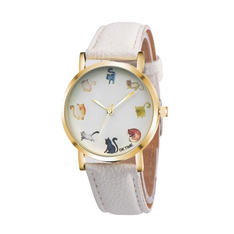 Cats Cute Watch Women PU Leather Round Dial Students Fashion Wristwatch Sleeping Cat Fox Animal Image