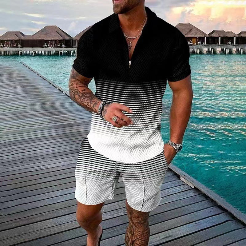 New Men's Summer Short Sleeve Shorts Casual Suit Image