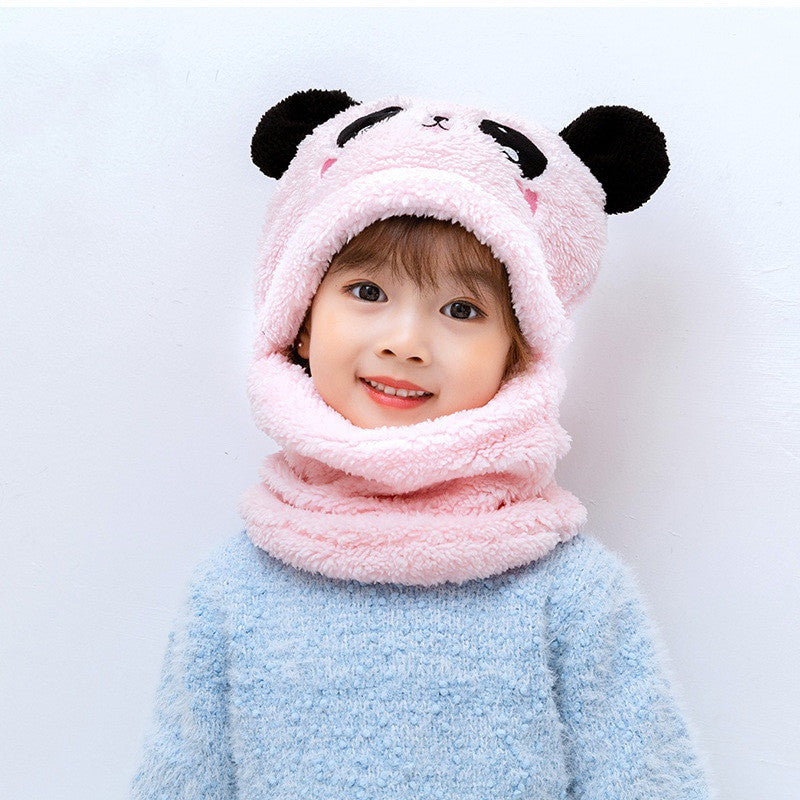 Winter boys and girls bib hat one-piece baby hat ear protection panda head hat Image