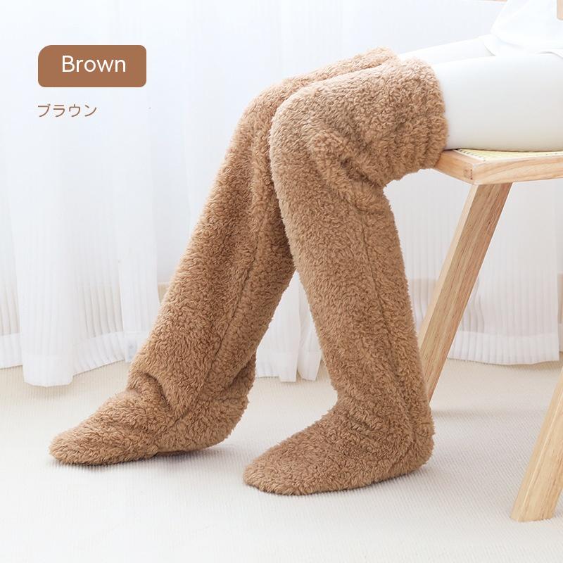 Over Knee High Fuzzy Long Socks Winter Warm Cold Leg Knee Joint Cold-proof Stockings Home Floor Sleeping Socks Image