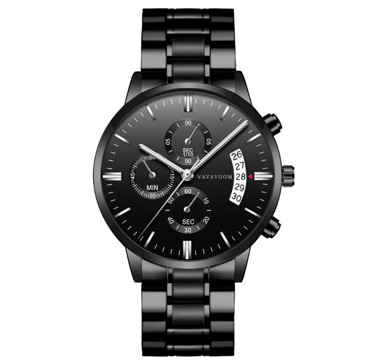 Men''s Stainless Steel Watches with Business Leisure Calendar Quartz Watches Waterproof Black Refined Steel Watches Image