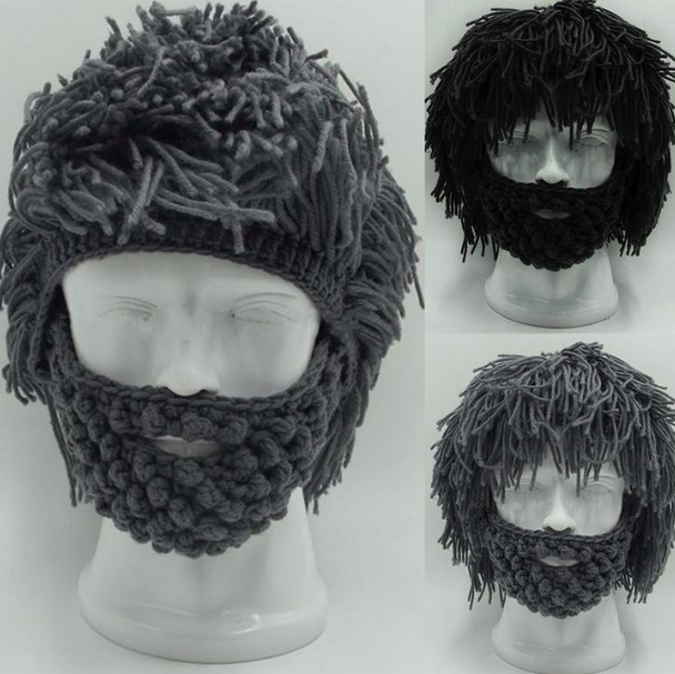 Halloween party spoof knit wool hats handmade beard men and women wig hats Image