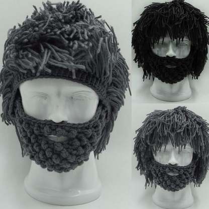 Halloween party spoof knit wool hats handmade beard men and women wig hats