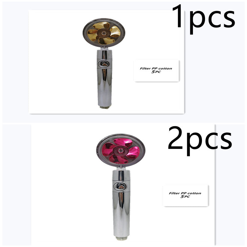 Propeller Driven Shower Head With Stop Button And Cotton Filter Turbocharged High Pressure Handheld Shower Nozzle Image