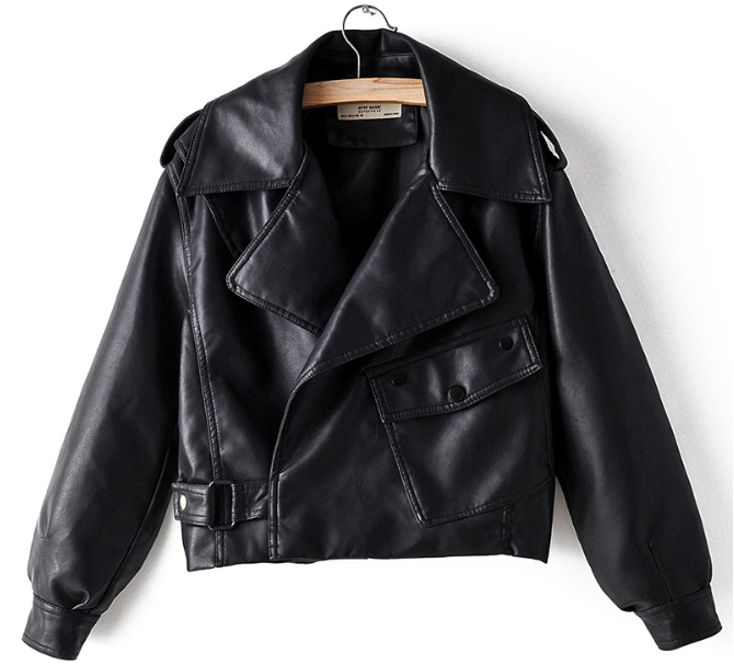 Women's PU Leather Jacket with Short Washed Leather Jacket Image