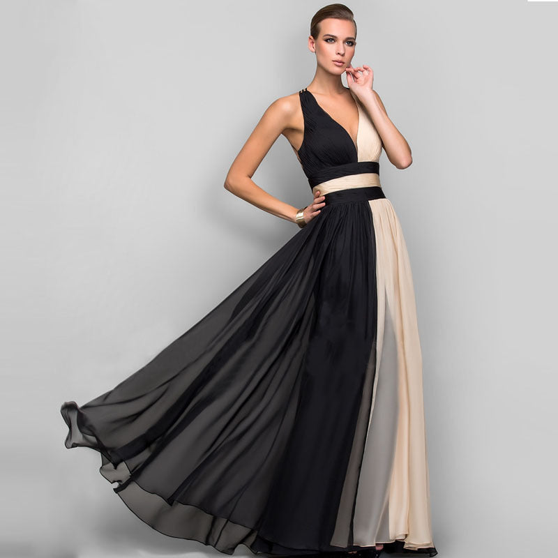 European and American fashion V-neck backless color dress skirt long dress Image