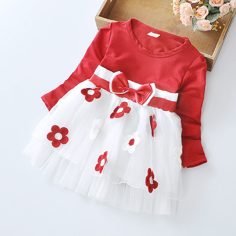 Flower bow long sleeve dress Image