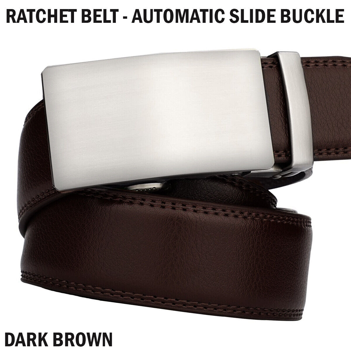 Microfiber Leather Mens Ratchet Belt Belts For Men Adjustable Automatic Buckle Dark Brown Image