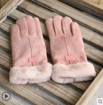 Gloves Female Autumn and Winter Warm Korean Version Plus Velvet Thick five Fingers Retro Suede Touch Screen Gloves Cute Driving Image