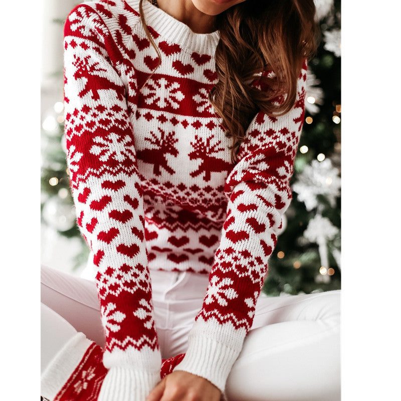 Christmas Elk Long Sleeve Knitted Sweater Image