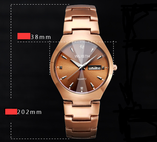 Coffee Gold Luminous Waterproof Steel Band Couple Student Watch Image