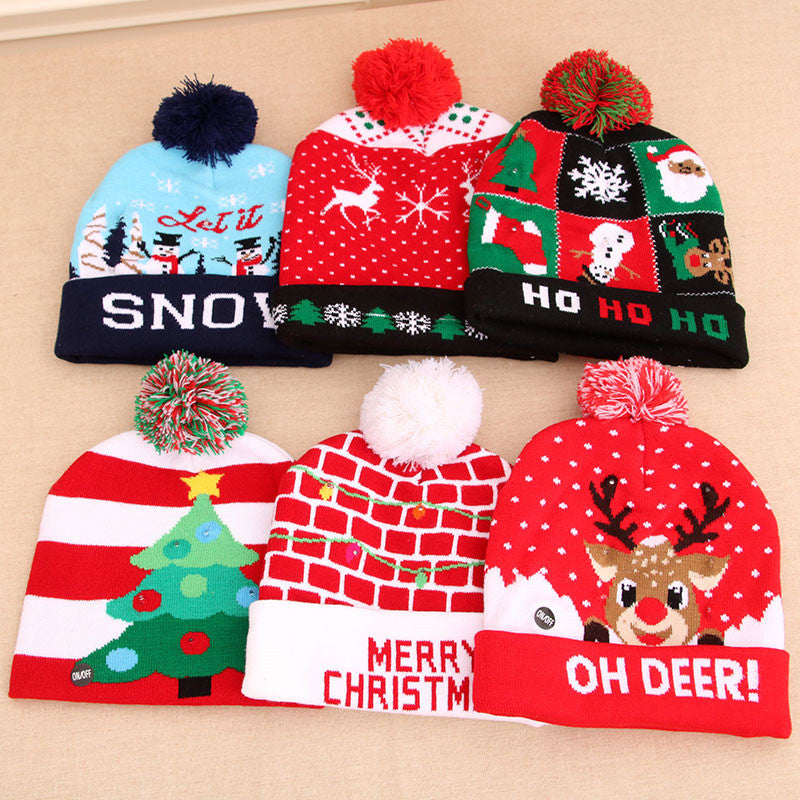 LED Christmas Hat Sweater Knitted Beanie Christmas Light Up Knitted Hat Christmas Gift  Kids Xmas New Year Decorations Image