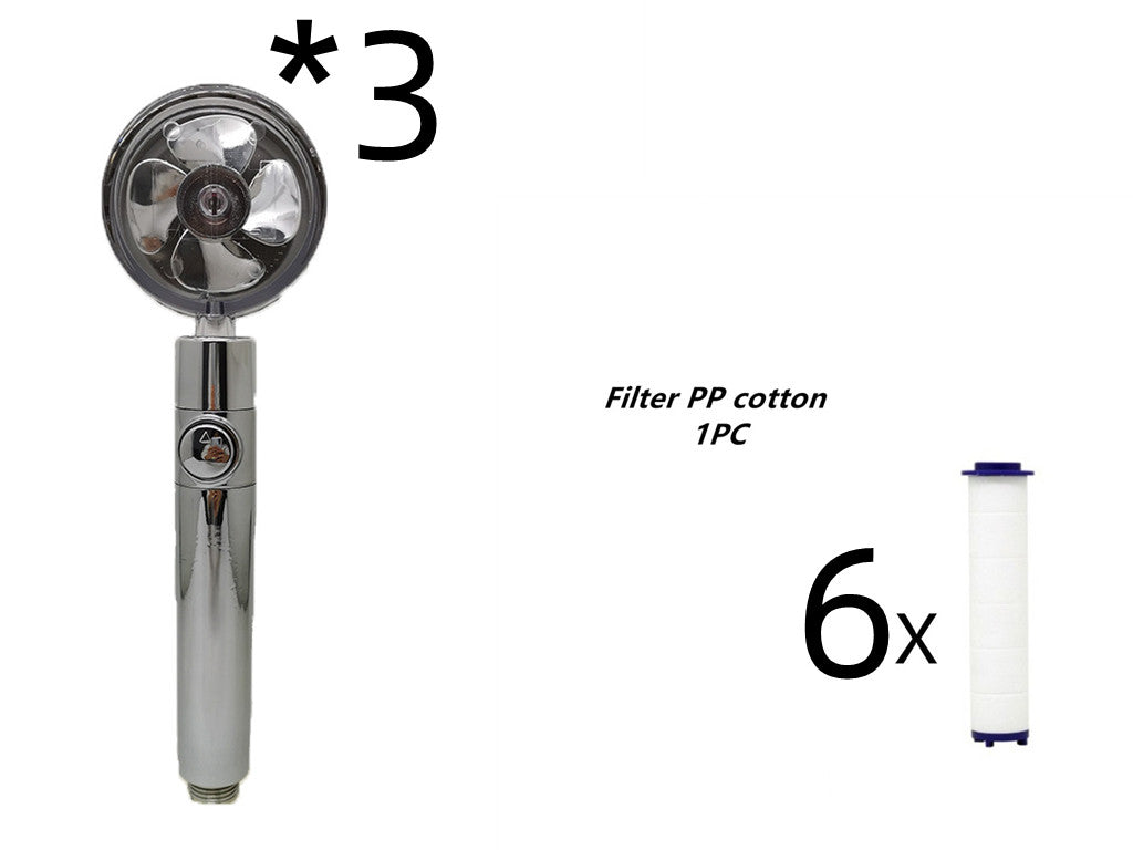 Propeller Driven Shower Head With Stop Button And Cotton Filter Turbocharged High Pressure Handheld Shower Nozzle Image