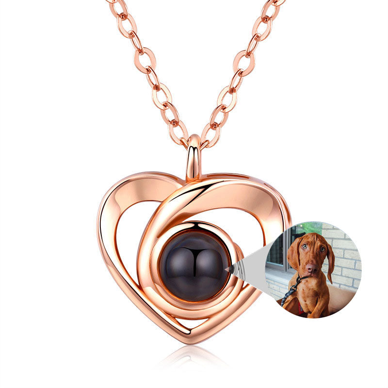 S925 Silver Romantic Photo Projection Necklace Heart Shaped Pendant Necklace Image