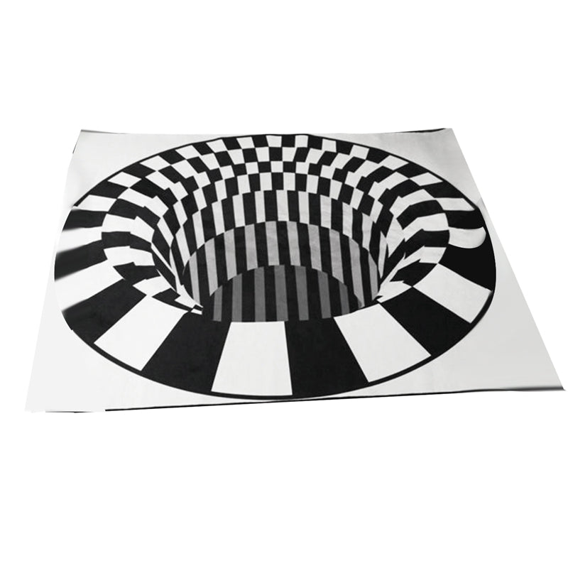 3D Vortex Carpet Black White Grid Bottomless Hole Illusion Rug Living Room Bedroom Anti-Slip Floor Mats Home Fashion Carpet Rugs Image