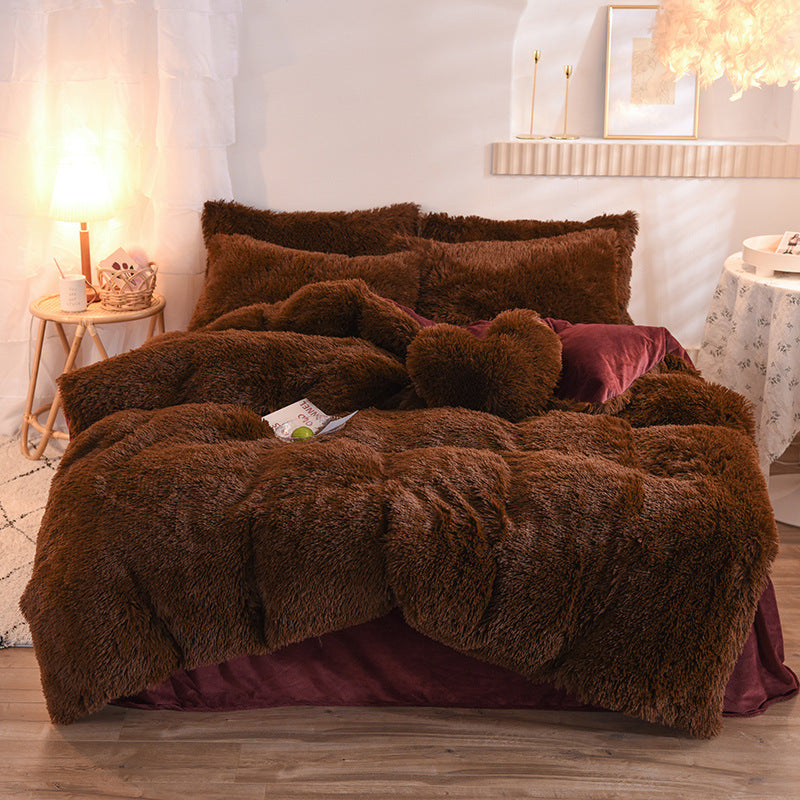 Luxury Thick Fleece Duvet Cover Queen King Winter Warm Bed Quilt Cover Pillowcase Fluffy Plush Shaggy Bedclothes Bedding Set Winter Body Keep Warm Image