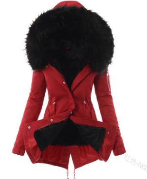 Hooded Drawstring Plush Jacket Women Image