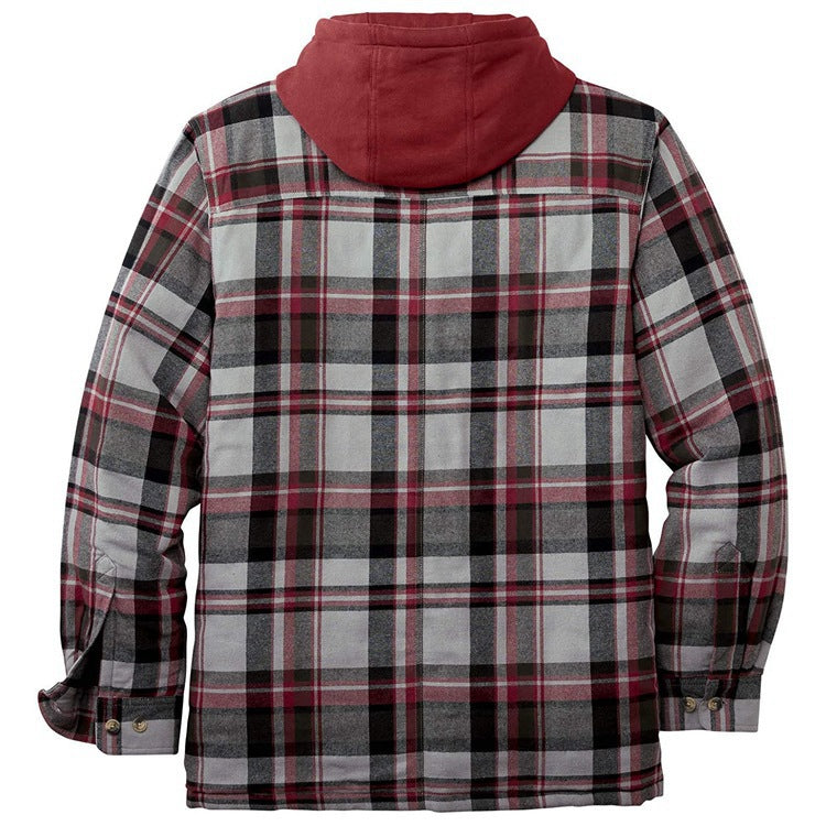 Thickened Cotton Padded Plaid Long Sleeve Loose Hooded Jacket Image