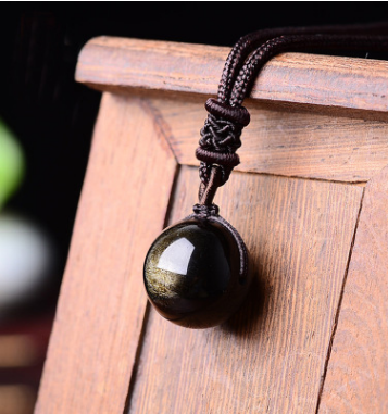 Black Gold Natural Obsidian Stone Pendant Lucky Transfer Beads Pendant Necklace Male Female Lovers Fashion Jewelry Image