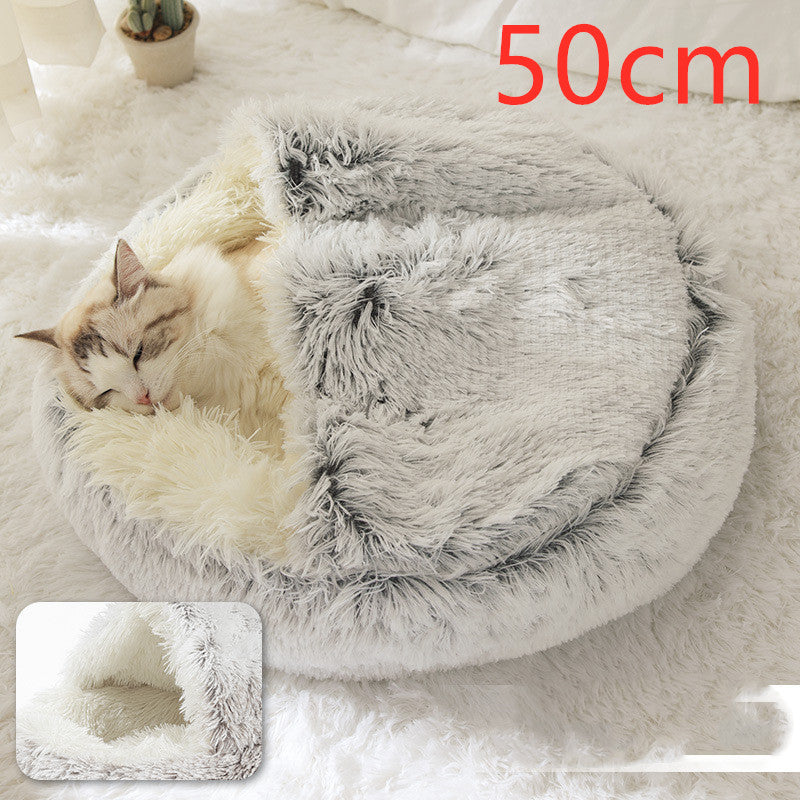 2 In 1 Dog And Cat Bed Pet Winter Bed Round Plush Warm Bed House Soft Long Plush Pets Bed Image