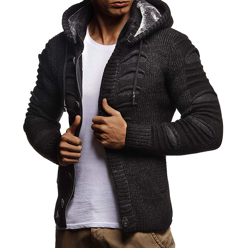 Sweater Men's Hooded Knitted Cardigan Jacket Image