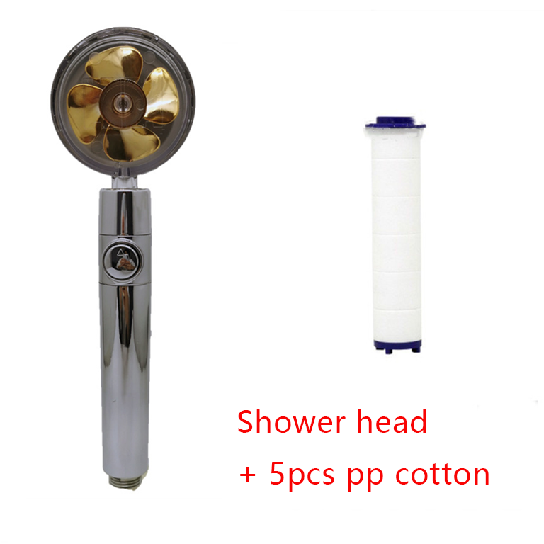 Shower Head Water Saving Flow 360 Degrees Rotating With Small Fan ABS Rain High Pressure Spray Nozzle Bathroom Accessories Image