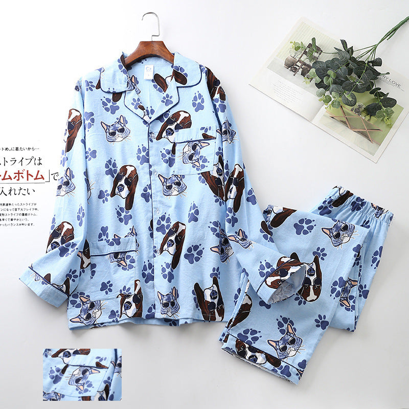 Men's Printed Long-sleeved Trousers Pajama Set Image