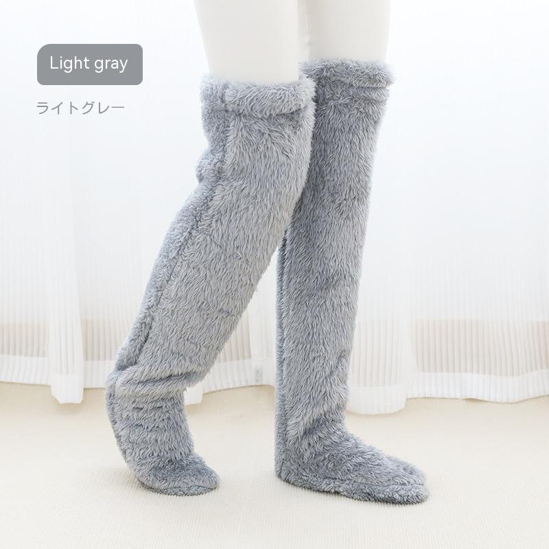 Over Knee High Fuzzy Long Socks Winter Warm Cold Leg Knee Joint Cold-proof Stockings Home Floor Sleeping Socks Image