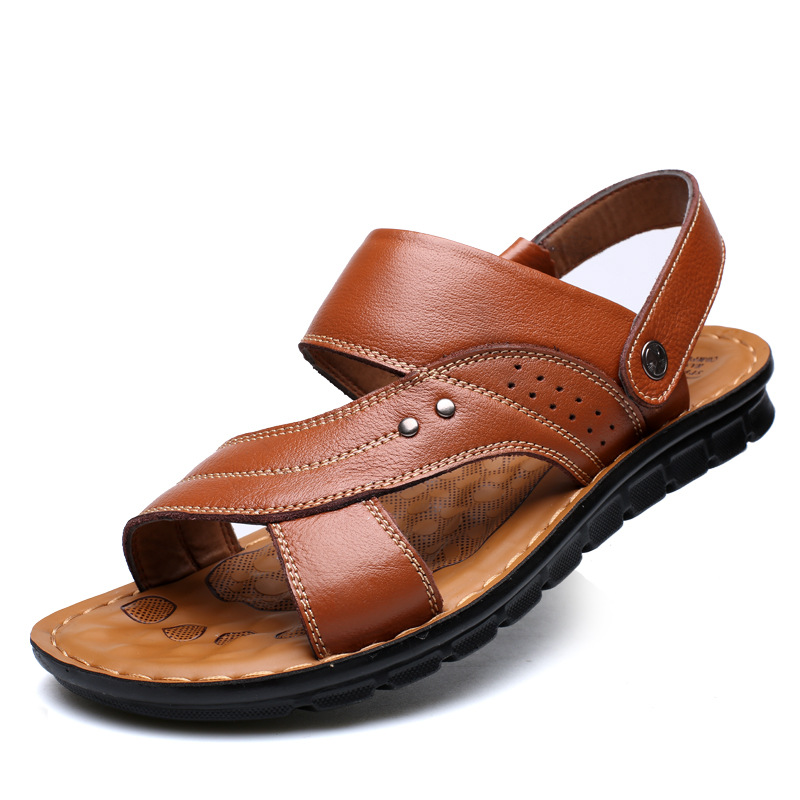 Men Sandals Summer Beach Shoes Adjustable Back Strap Design Slippers Slides Image