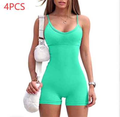 Spaghetti Strap Shorts Jumpsuit Sports Yoga Workout Tight Romper Women Fashion Fitness Sportwear Image