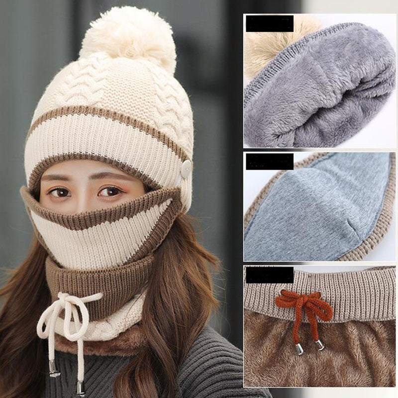 Winter Hat For Women 3pcs Knitted Beanie Hat Scarf Set Warm Hat Image