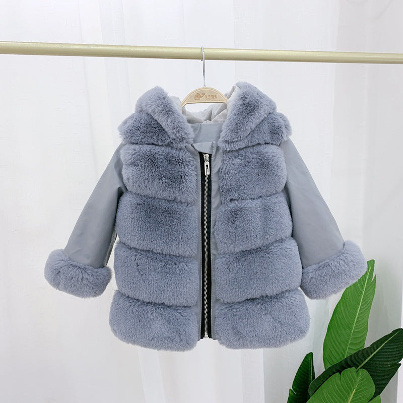 Children's Cotton Coat Rex Rabbit Hooded Faux Fur Coat Image