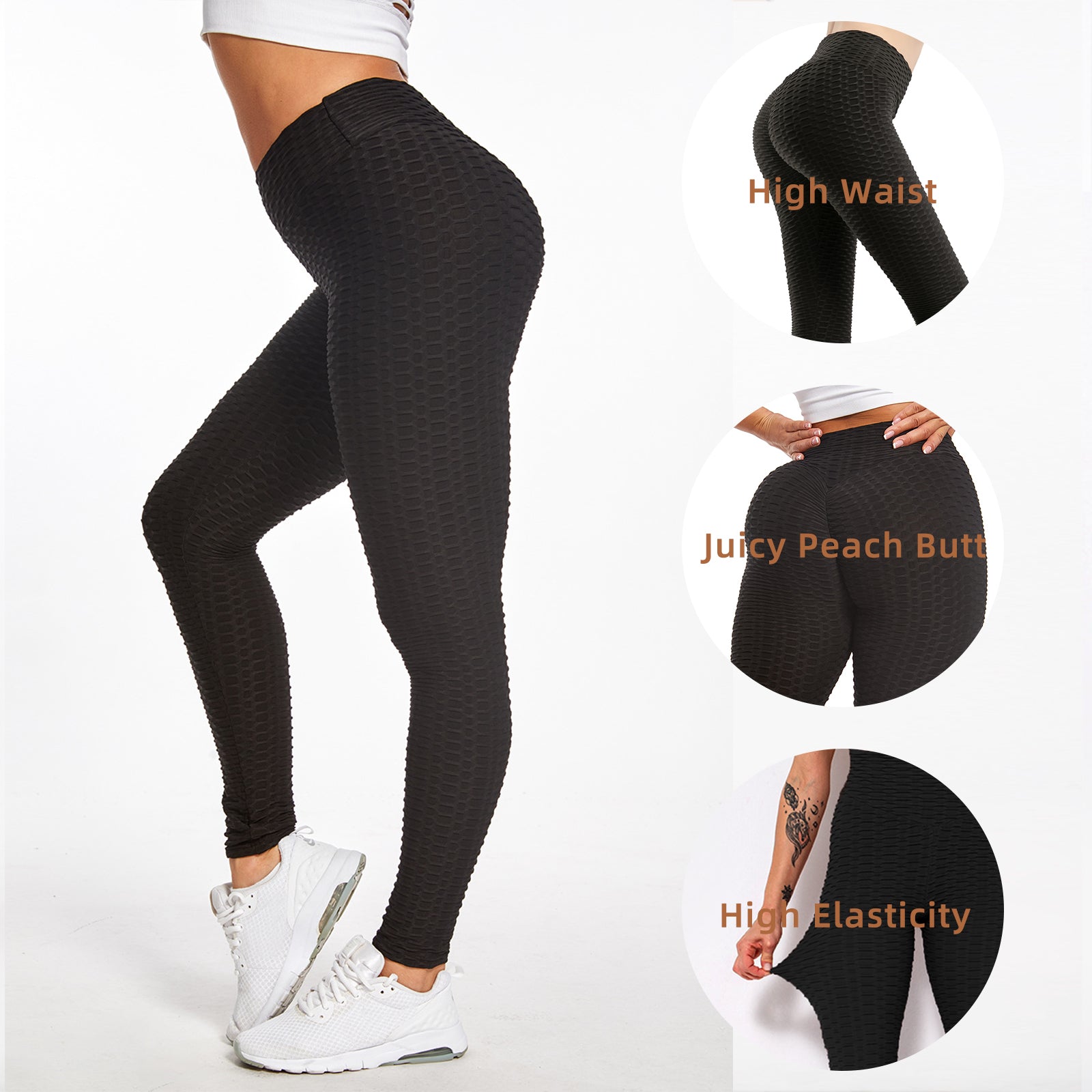 Women TIK Tok Leggings Bubble Textured Leggings Butt Lifting Yoga Pants Black Amazon Banned Image