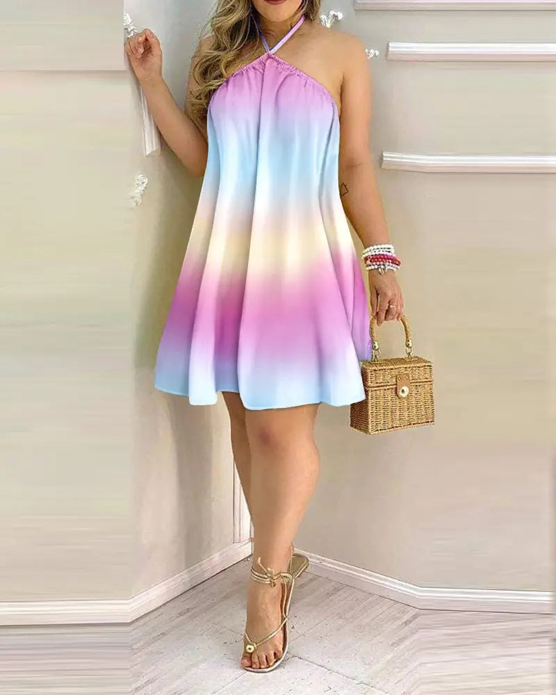 Printed Dress Summer Off-Shoulder Hanging Neck Sleeveless Sexy Dresses Women Image