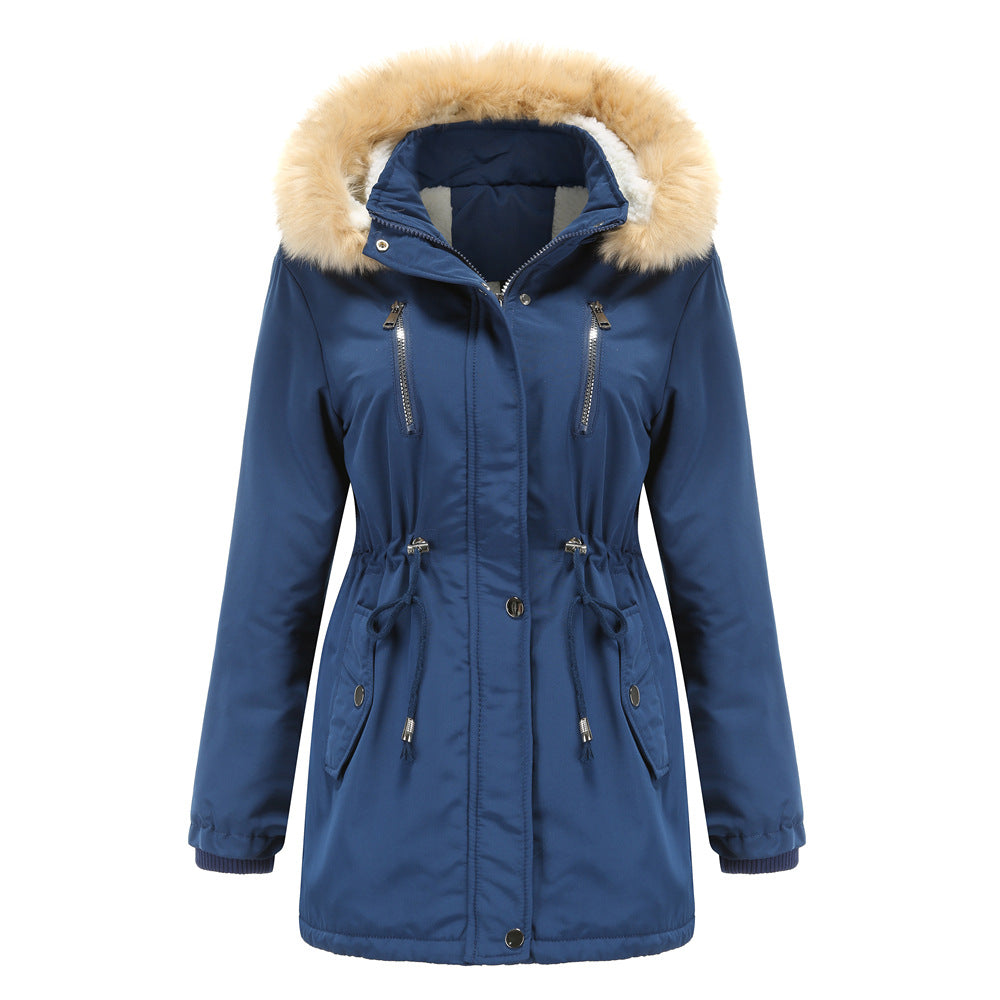 Thick Lamb Velvet Loose Ladies Cotton Jacket With Detachable Hood And Fleece Jacket Image