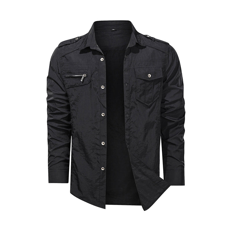 Men Shirt Outwear Military Thin Long Sleeve Shirts Quick-dry Solid Casual Fit Men Shirt Image