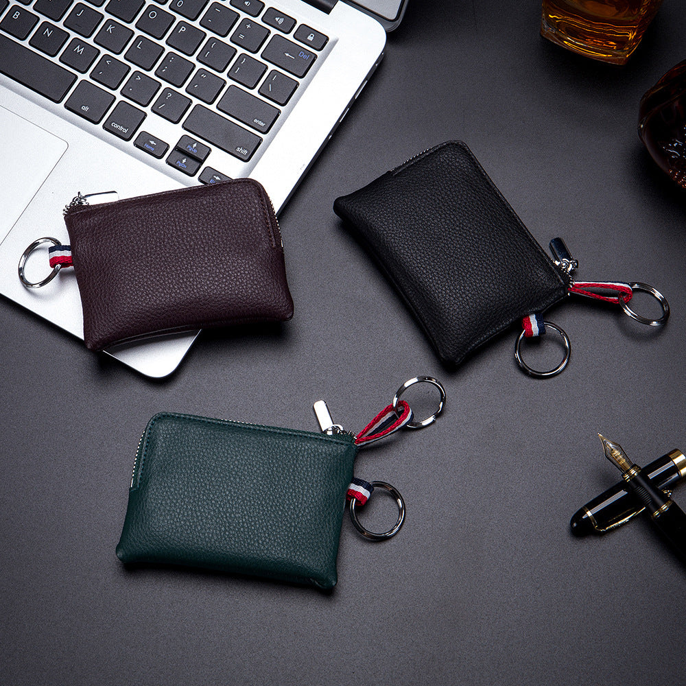 Men's Coin Purse European And American Leather Mini Wallet Soft Leather Zip Coin Driving License Key Case Card Holder Ultra-thin Image