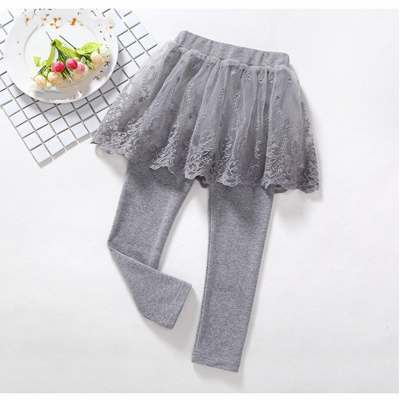 Children's Fake 2 Girls Leggings Cotton Lace Skirt Pants Image