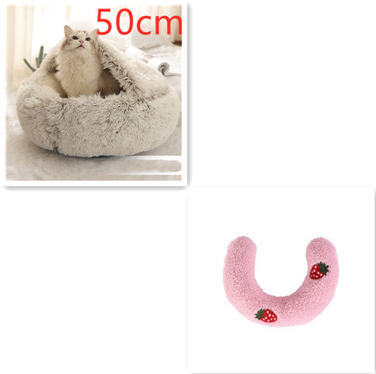 2 In 1 Dog And Cat Bed Pet Winter Bed Round Plush Warm Bed House Soft Long Plush Pets Bed Image